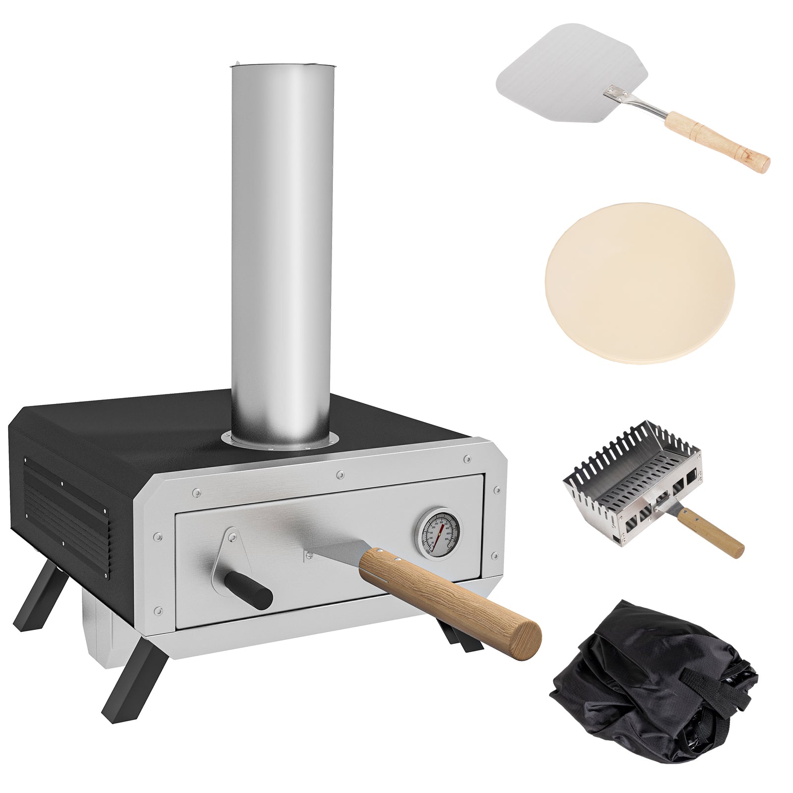 Portable Wood Pizza Oven, 12", Thermometer | Black