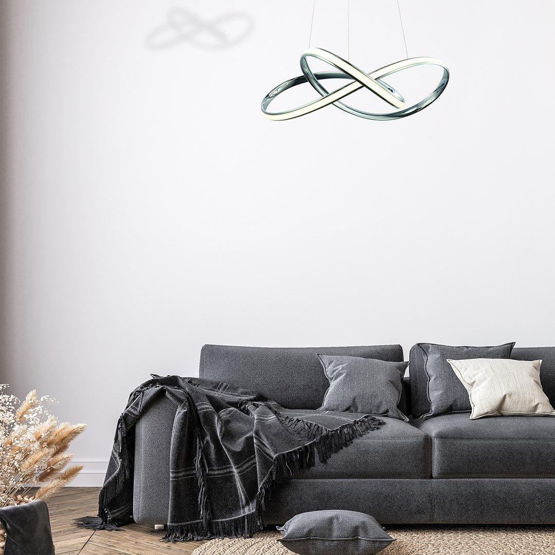 Cappio Chrome Led Pendant Lamp 36w(130w) Stunning Designer Hanging Ceiling Light With Elegant Chrome Curves