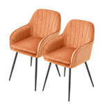 Set Of 2 Modern Velvet Dining Chairs With Armrests And Black Iron Legs | Orange