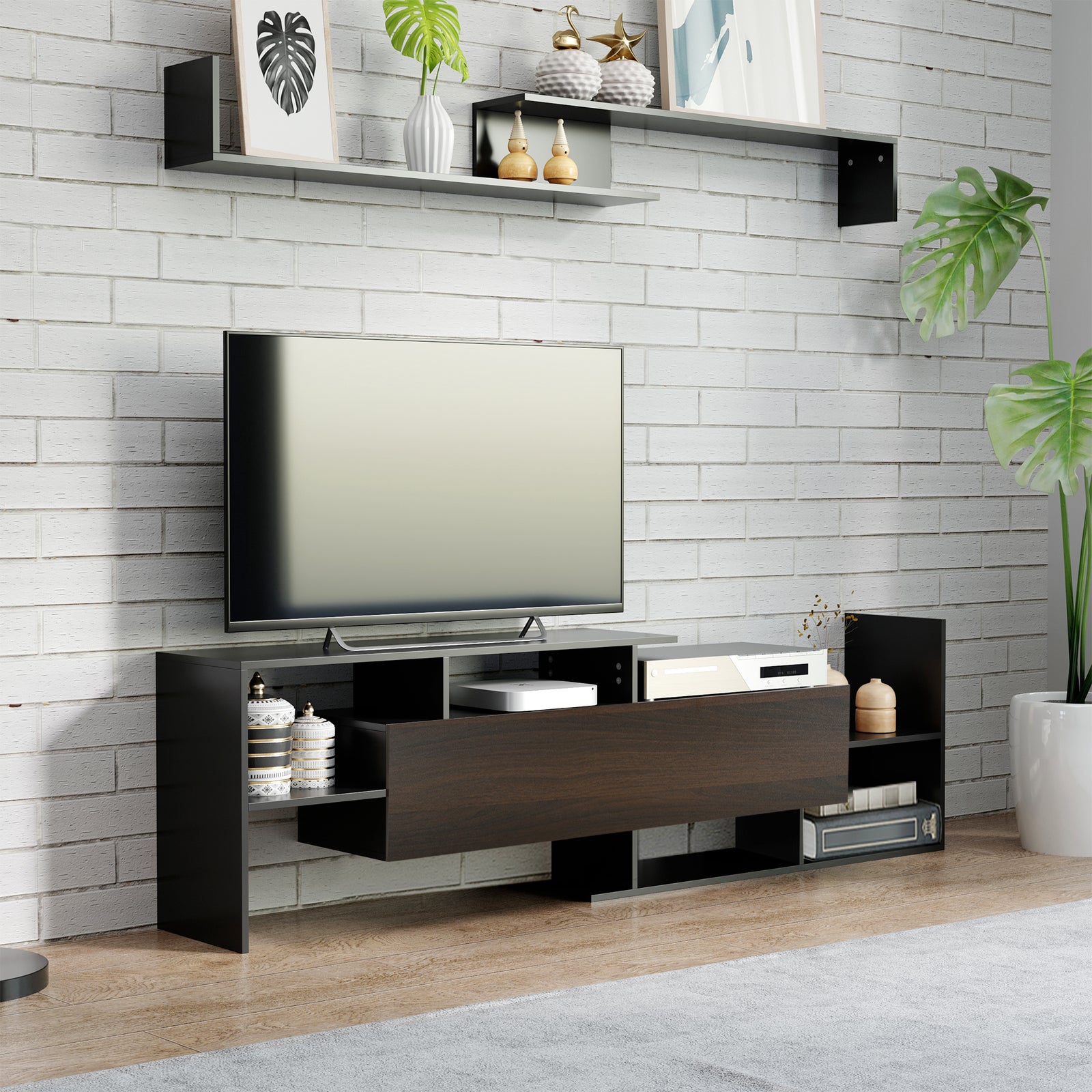Tv Cabinet Wall-mounted Shelf Open | Black