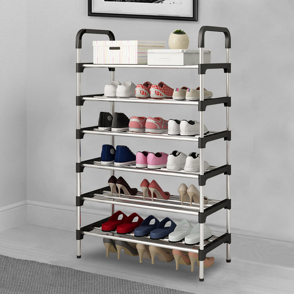 Multi Tiers Shoe Rack Organizer Stackable Space Saving Shoe Shelf | 6 | Black
