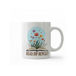 Dyzi Read Sip Repeat Quote Ceramic Mug White For Book Lovers
