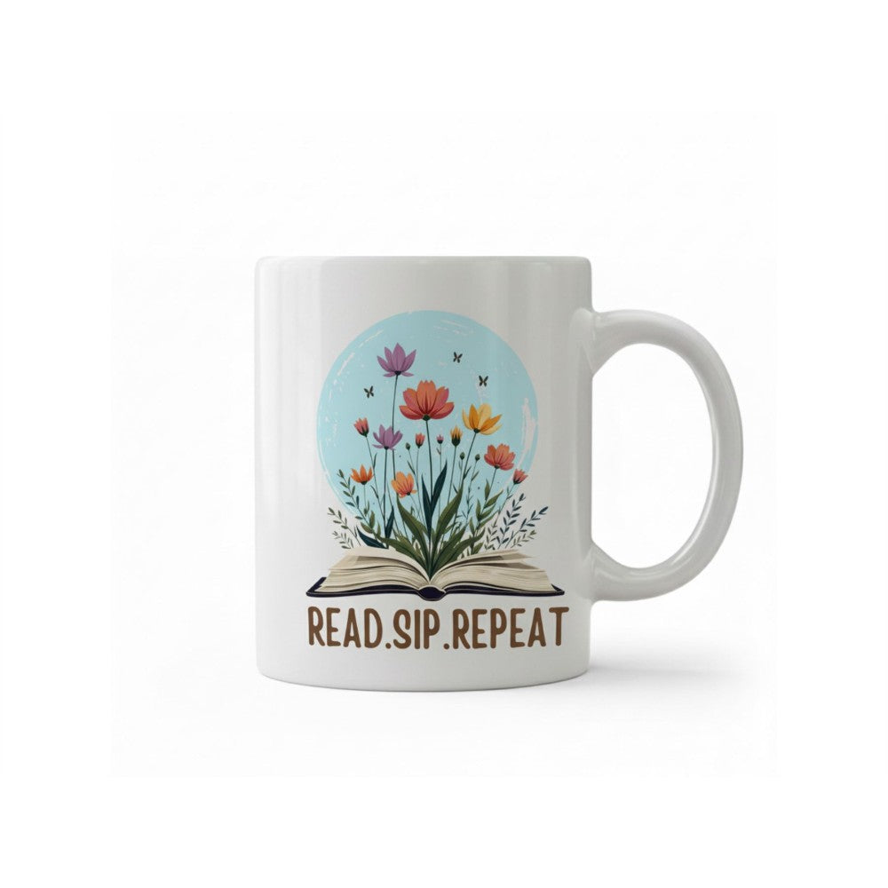 Dyzi Read Sip Repeat Quote Ceramic Mug White For Book Lovers