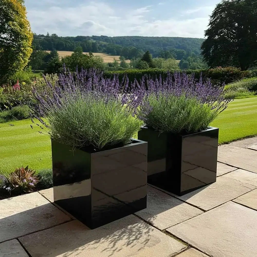 Zinc Galvanised Square Planter | 60cm x 60cm x 60cm | Black Gloss