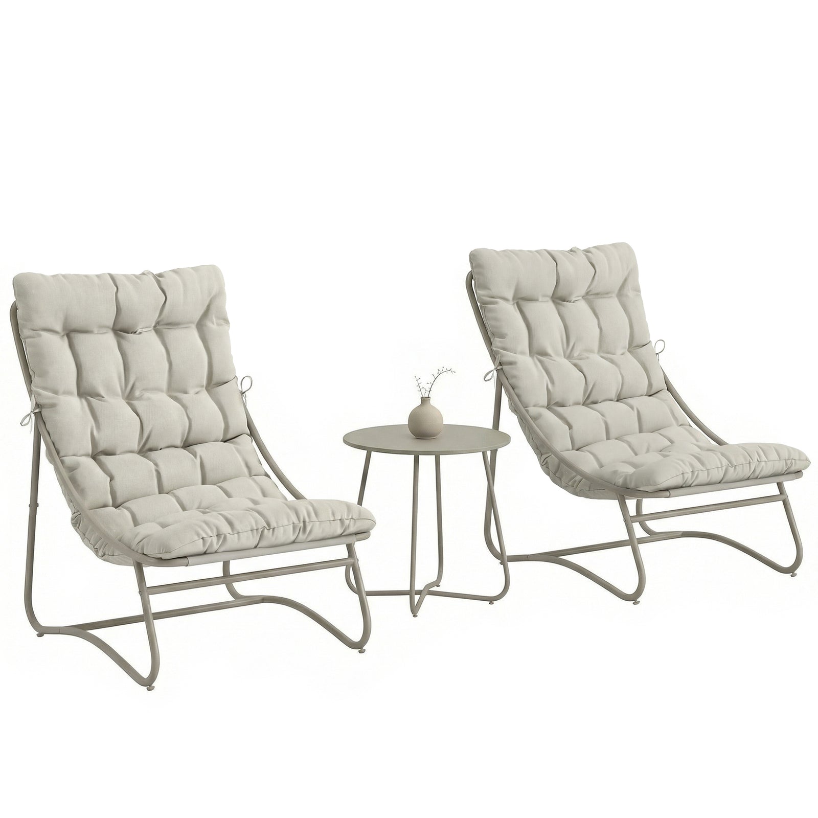 Garden Bistro Set, Bistro Table And Chairs W/ Cushions | Light Grey