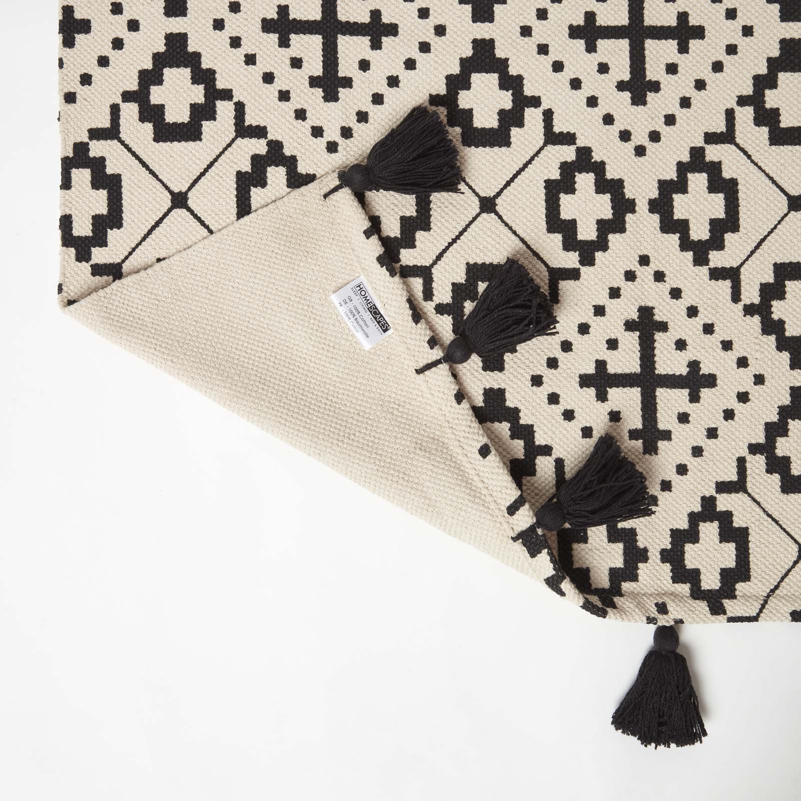 Reva Black & White Cotton Geometric Rug | 150cm x 220cm | Black & White
