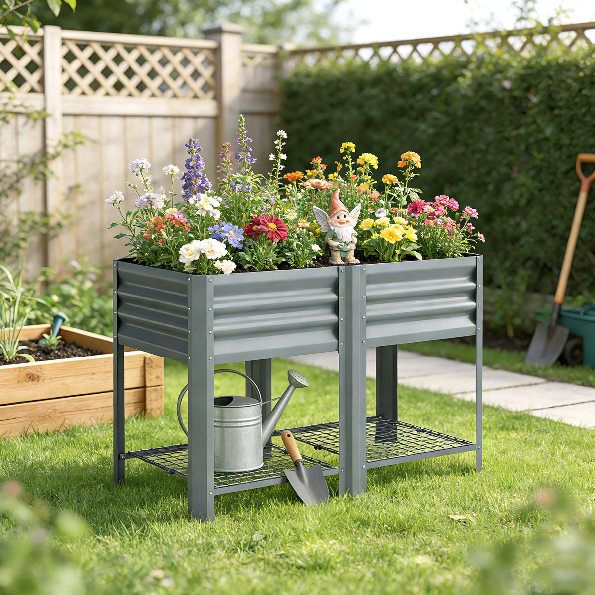 Outsunny Raised Garden Bed With Storage Shelf 120x55cm Grey