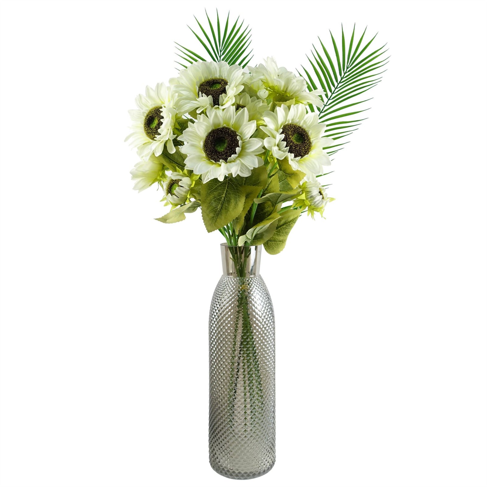 Artificial 100cm White Artificial Sunflower Arrangement Glass Vase