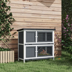 Double Decker Rabbit Hutch Bunny Cage Pet House Outdoor W/ Tray | Gray