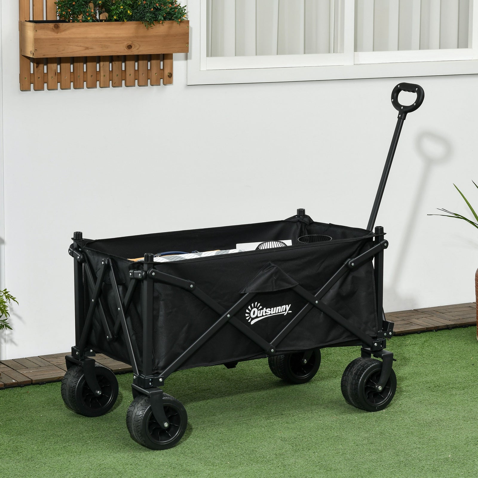 Foldable Garden Cart, Utility Wagon With Carry Bag | Black