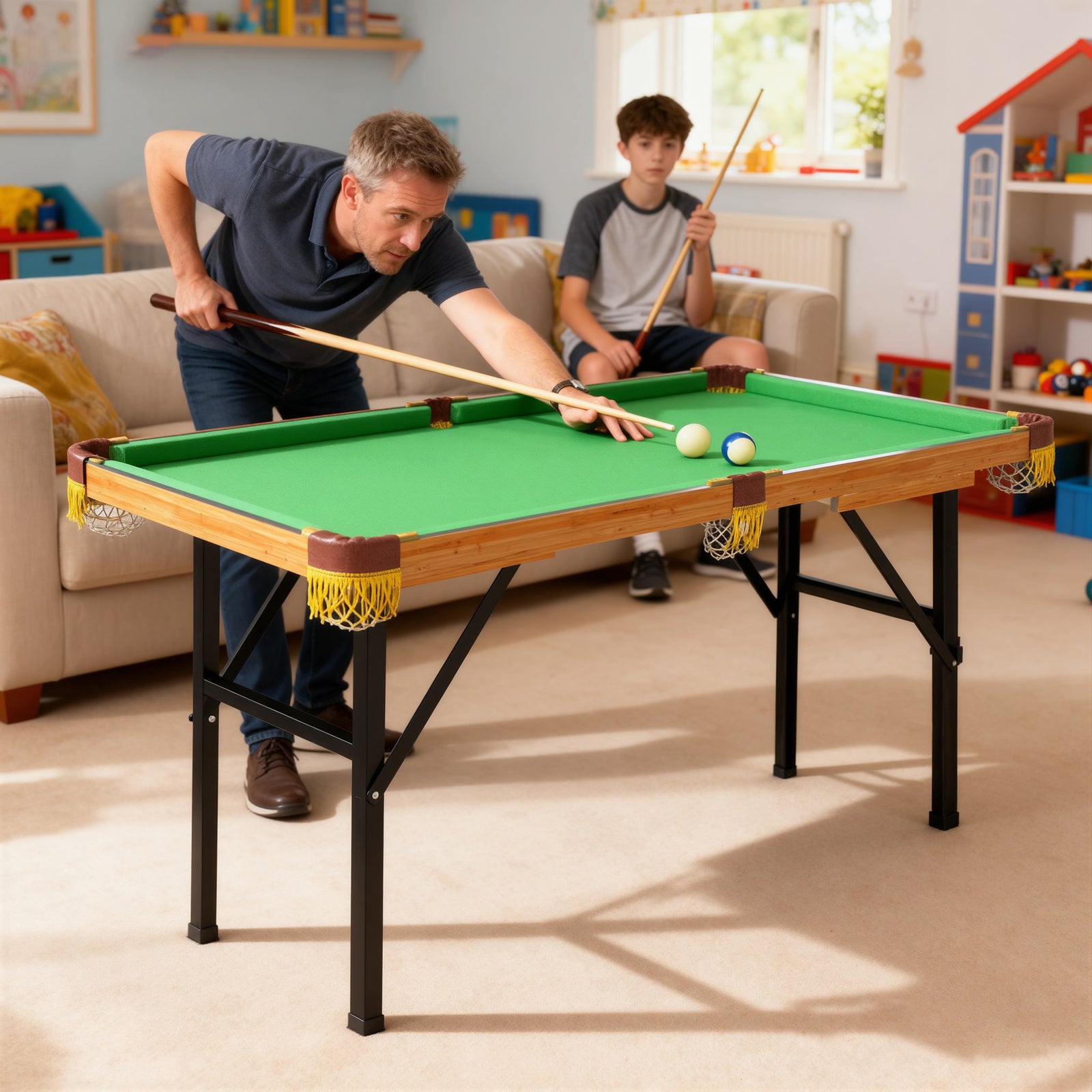 SPORTNOW 4ft Folding Pool Table, Mini Billiards Table Set For Kids
