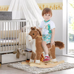 Kids Plush Rocking Horse W/ Moving Mouth Tail Sounds 18-36 Months | Brown