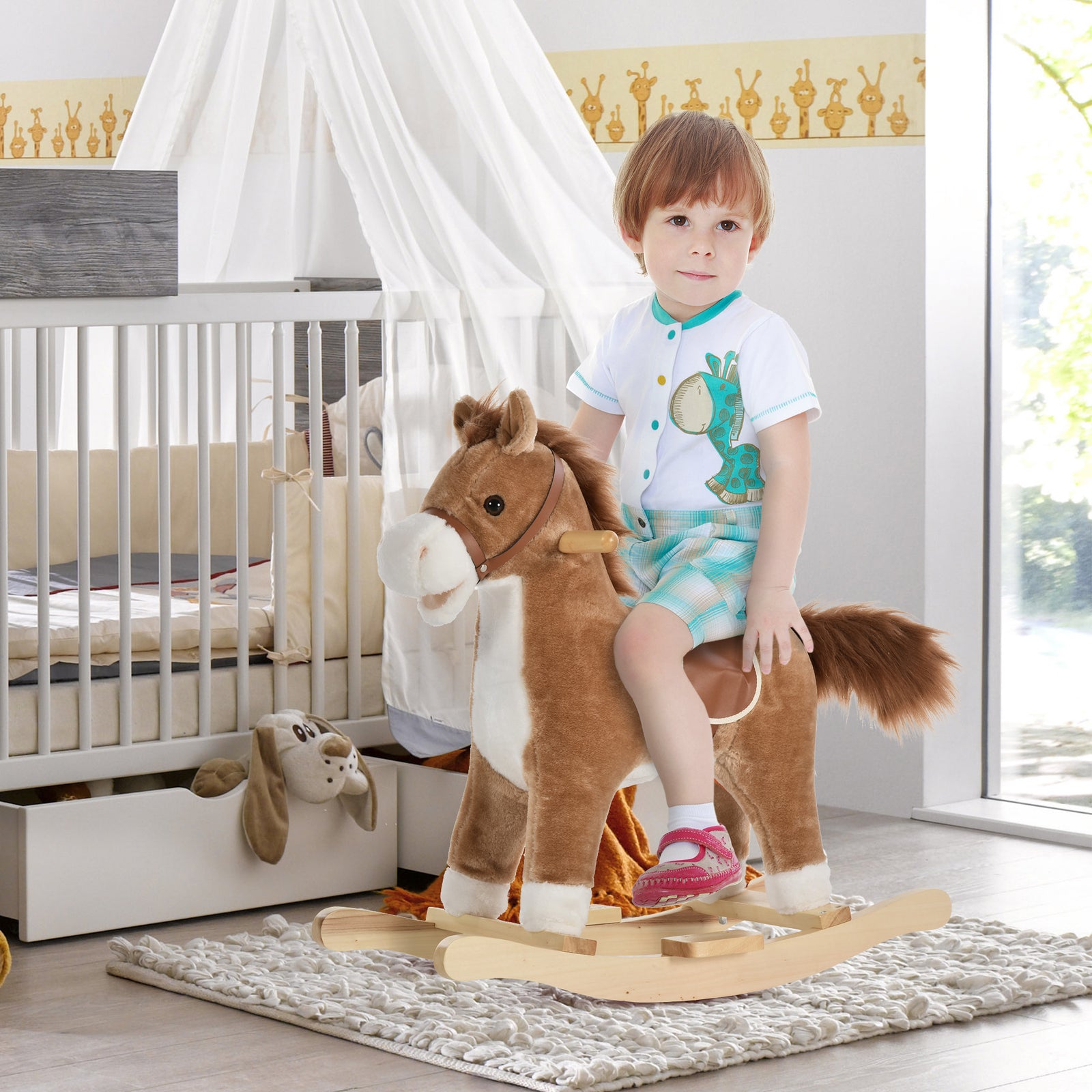 Kids Plush Rocking Horse W/ Moving Mouth Tail Sounds 18-36 Months | Brown