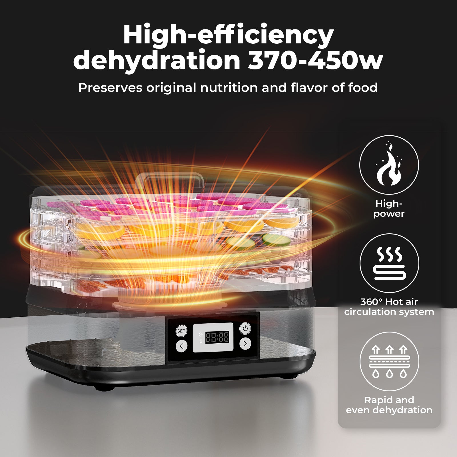 Spector Food Dehydrator 5 Tier Fruit Dryer Meat Drying Machine 450w 35-70°c Temp