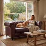 Chesterfield Scroll Arm Faux Leather Sofa 2 Seater | Brown