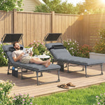 Folding Sun Loungers Set Of 2, Sun Bed With Canopy | Light Grey