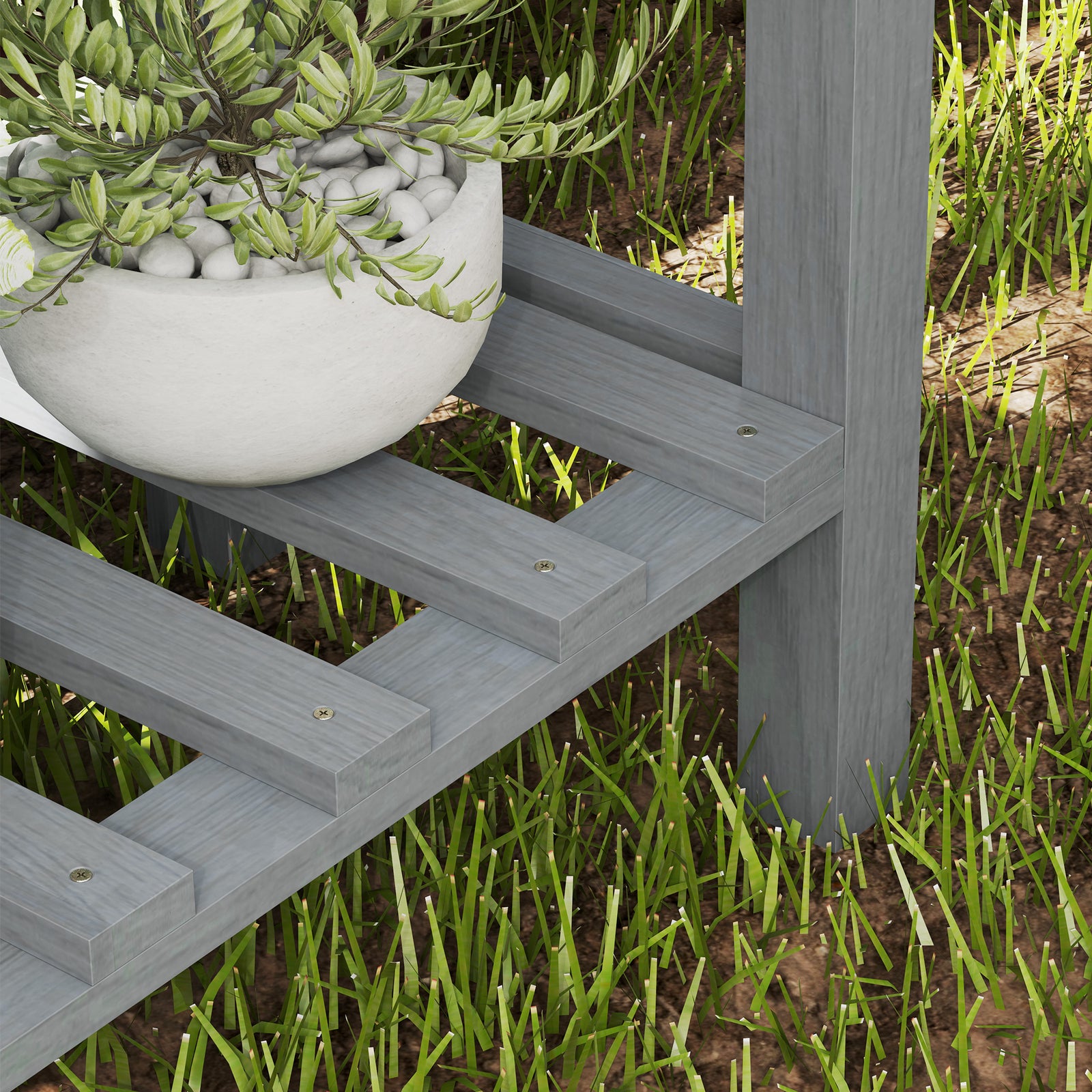 Wooden Raised Bed W/ Bed Liner, Storage Shelf | Gray