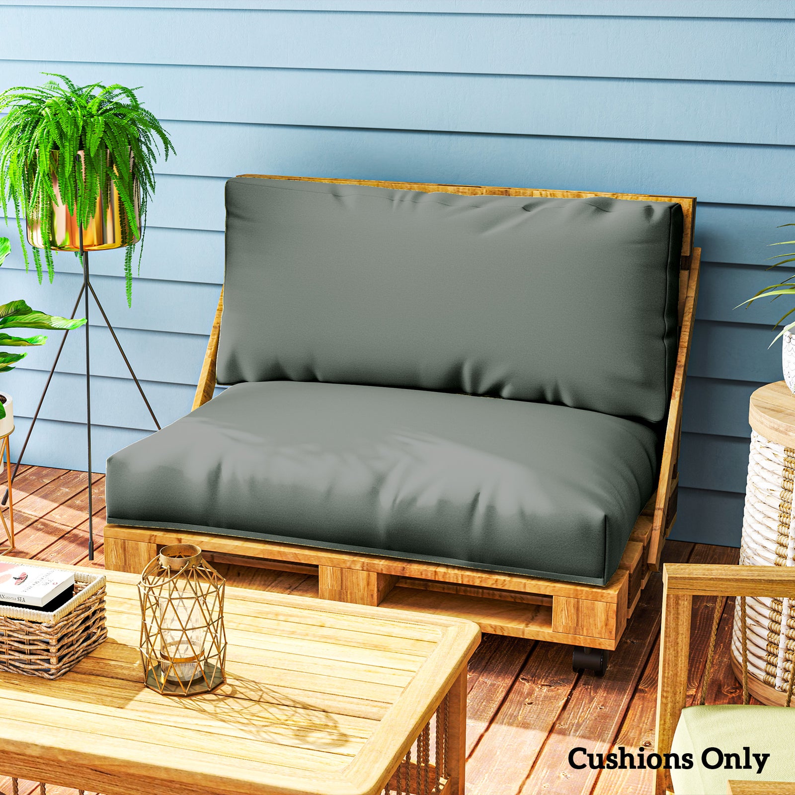 2 Seat Pallet Cushions 20cm Thick Outdoor Seat Pads | Charcoal Gray