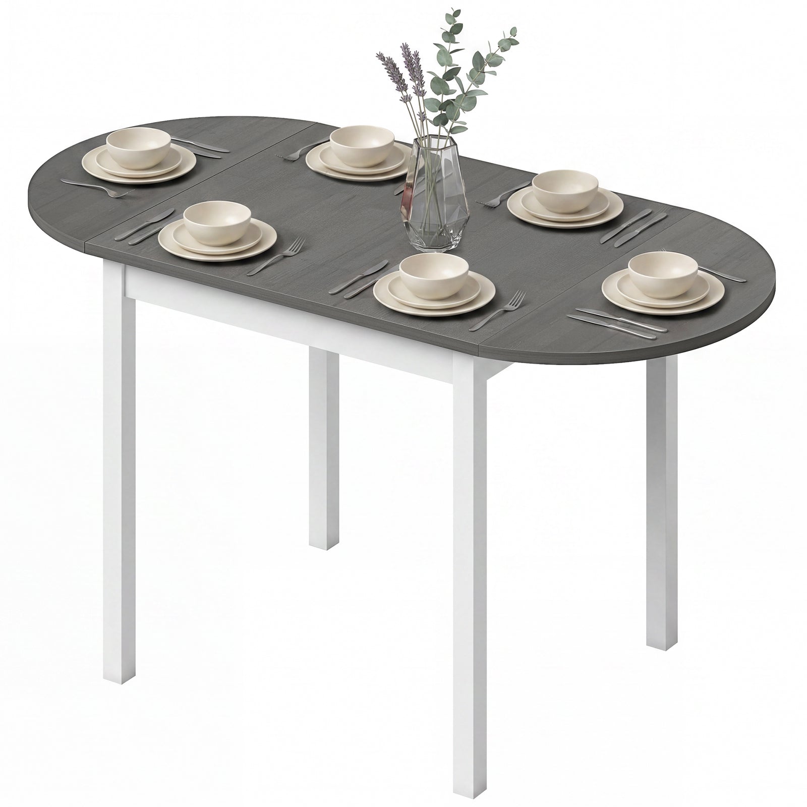 HOMCOM Foldable Dining Table, Solid Wood Drop Leaf Table, Grey