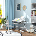 Height Adjustable Kids Desk And Chair Set W/ Tilted Desktop | Grey