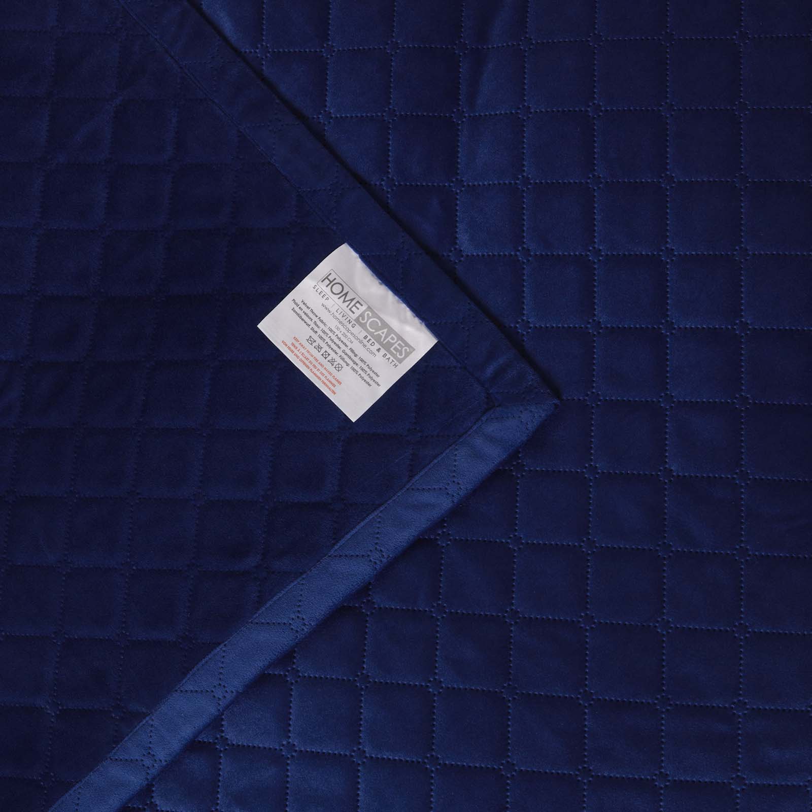 Diamond Quilted Velvet Bed Throw | 150cm x 200cm | Navy Blue