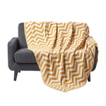 Chevron Herringbone Cotton Knitted Throw | 130cm x 170cm | Mustard