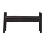 Gridline Bench, Upholestered Rich Black Leather, Black