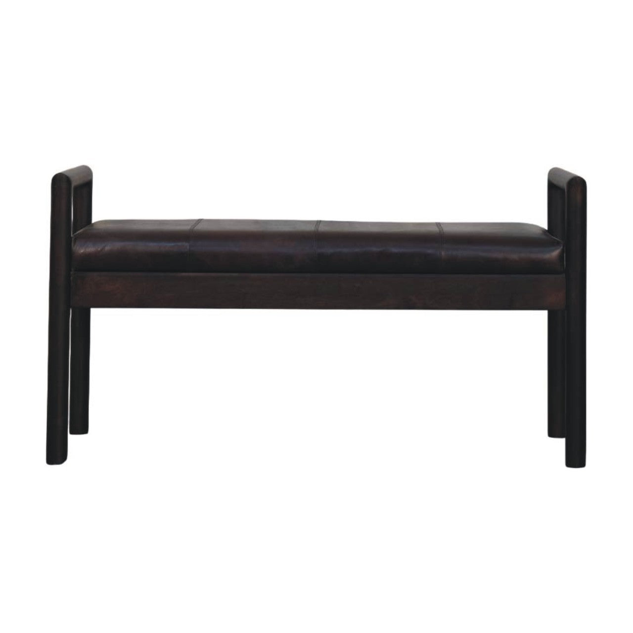 Gridline Bench, Upholestered Rich Black Leather, Black
