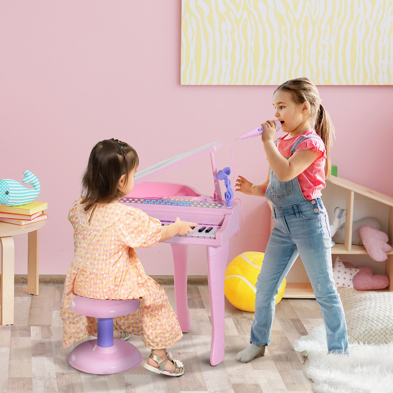 37 Key Musical Mini Piano Electrionic Keyboard Microphone Stool | Pink