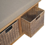 Solid Wood Rattan Basket Linen Bench