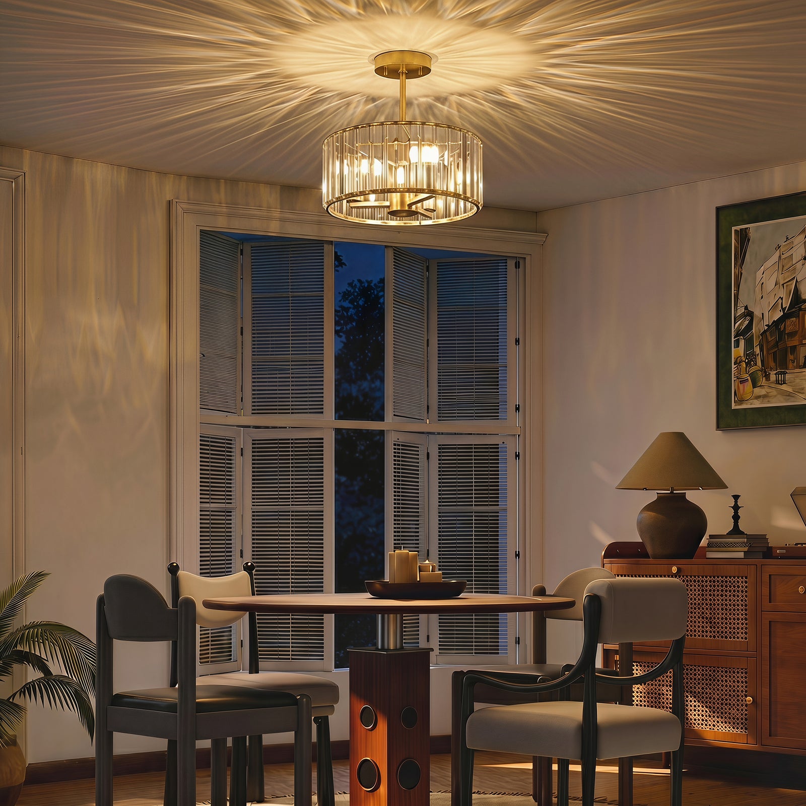 Semi Flush Mount Modern Crystal Chandelier Ceiling Light | Gold