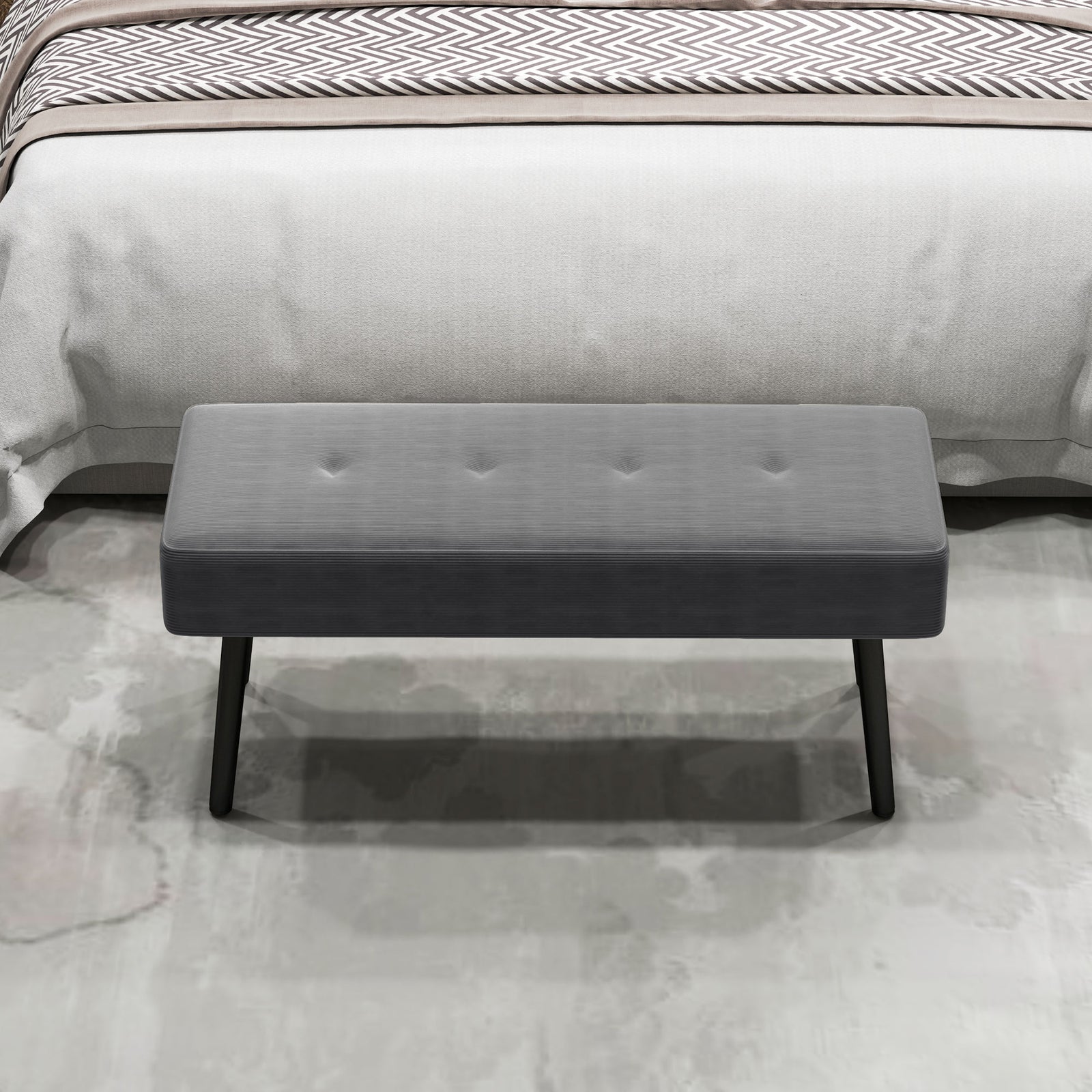 End Of Bed Bench With Thick Padding, Steel Legs For Entryway | One Size