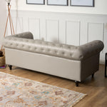Chesterfield Scroll Arm Faux Leather Sofa 3 Seater | Grey