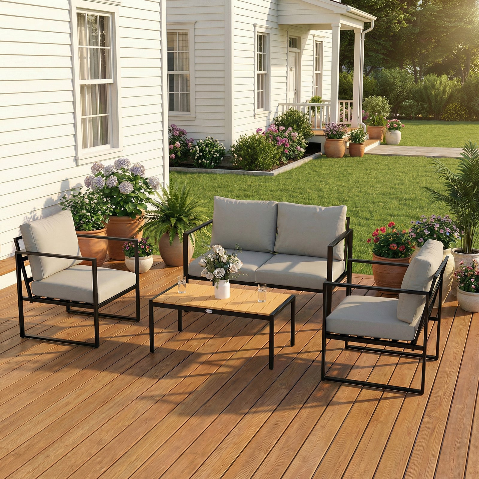 Outsunny Outdoor Garden Furniture Set, 4 Piece Patio Furniture