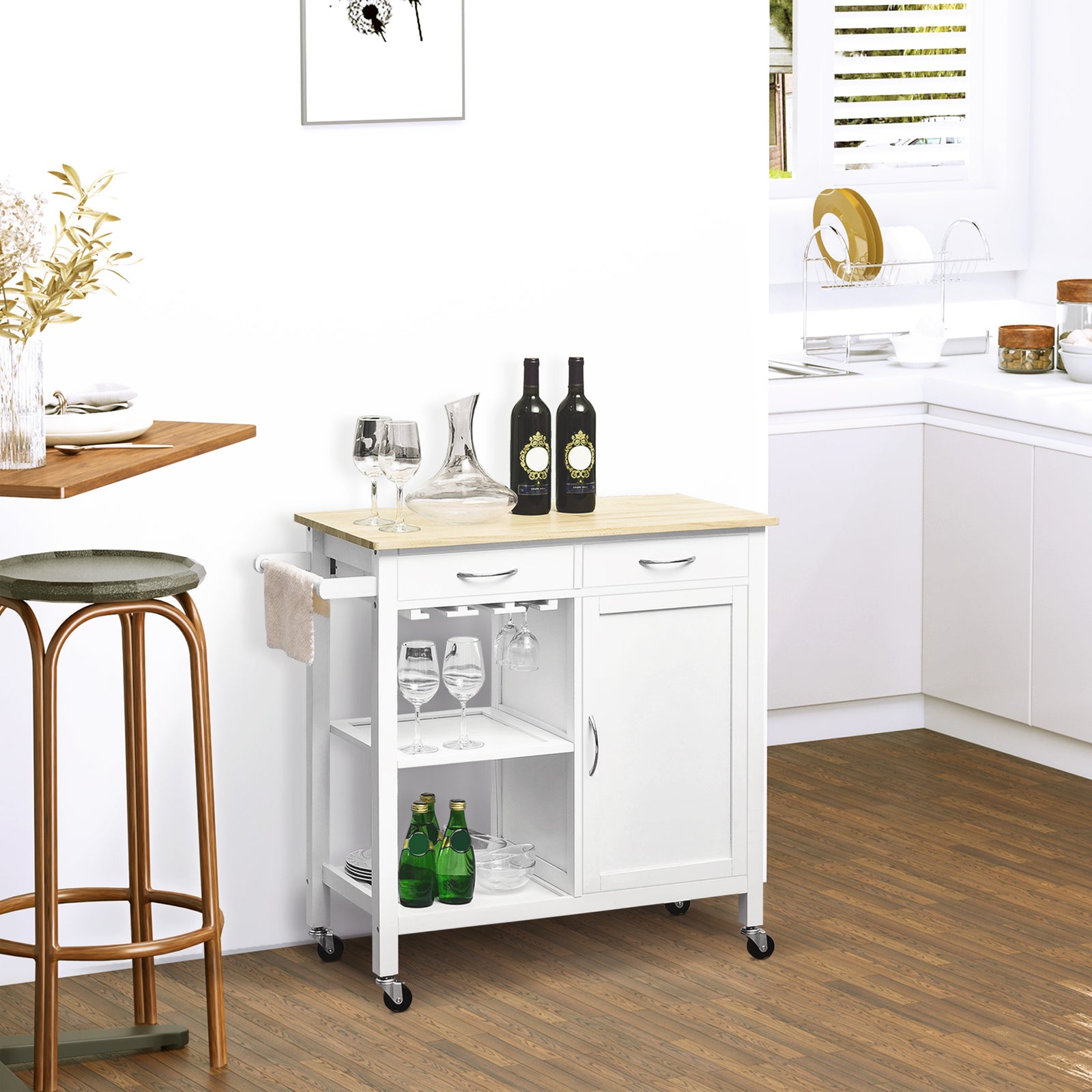 Trolley Cart With Cupboard, Rolling Wheels