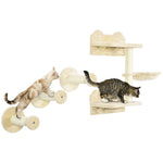 4 Piece Cat Shelf, Cat Wall Furniture W/ Hammock, Steps, Platforms | Beige