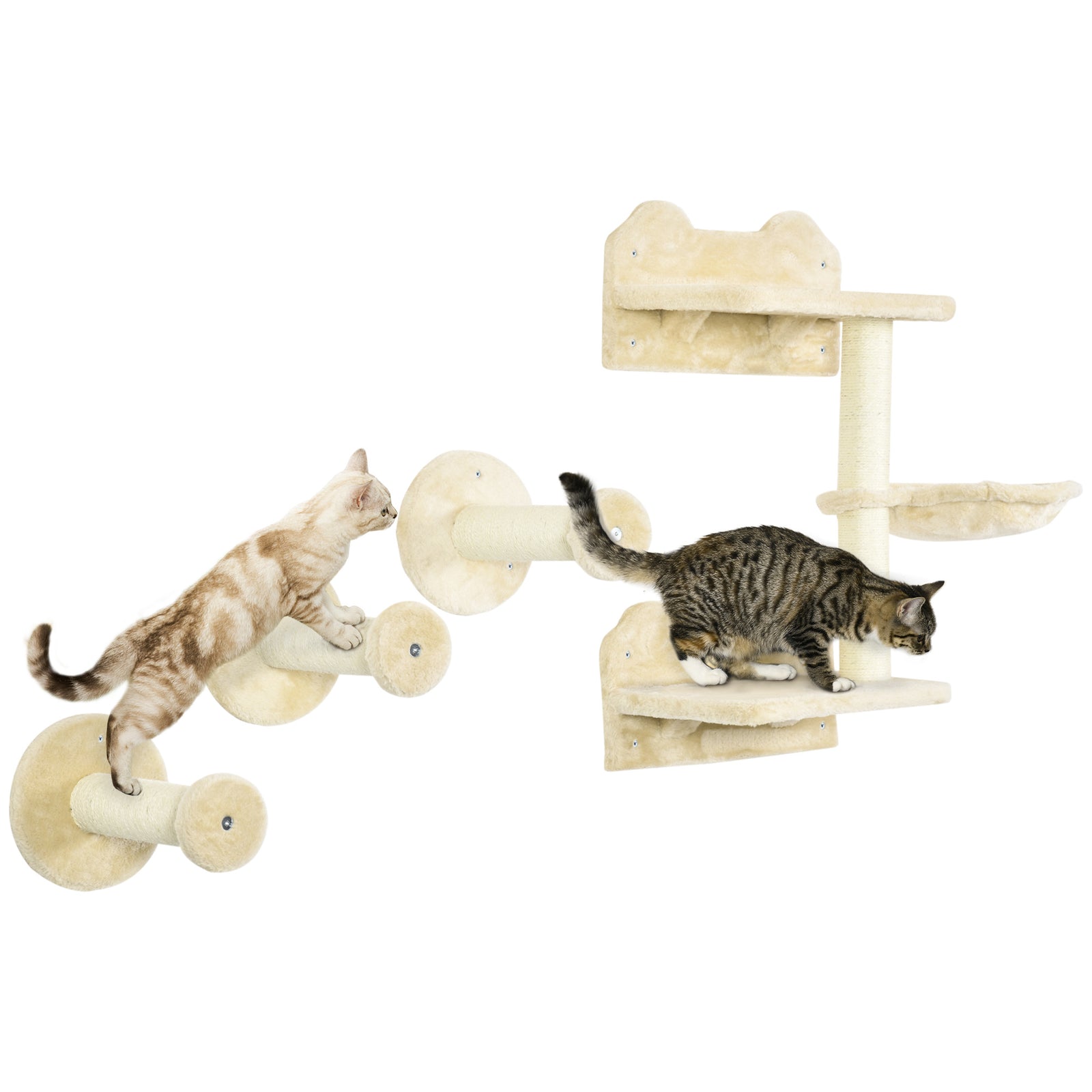 4 Piece Cat Shelf, Cat Wall Furniture W/ Hammock, Steps, Platforms | Beige