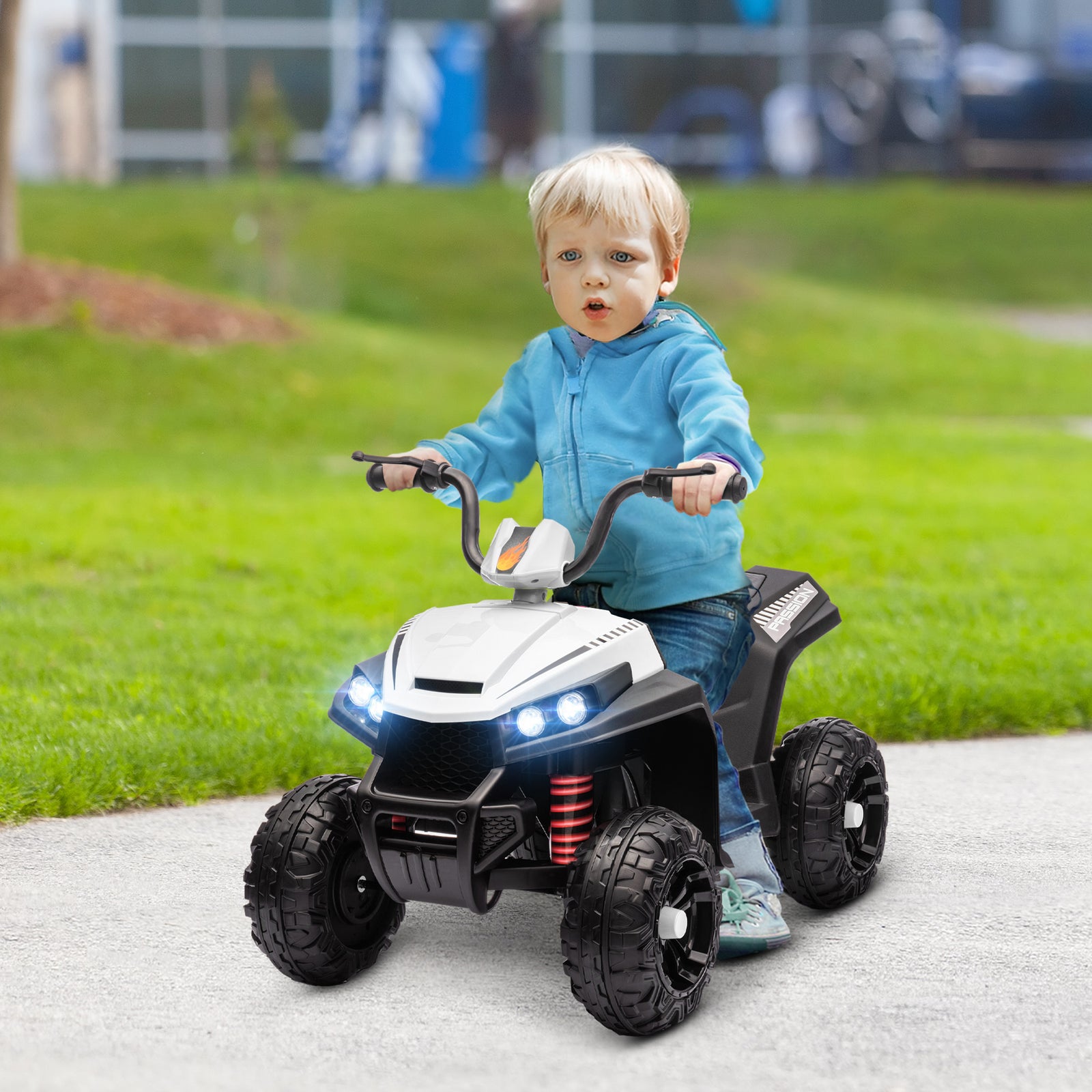 12v Kids Electric Quad Bike W/ Spring Suspension, Forward, Backward | White