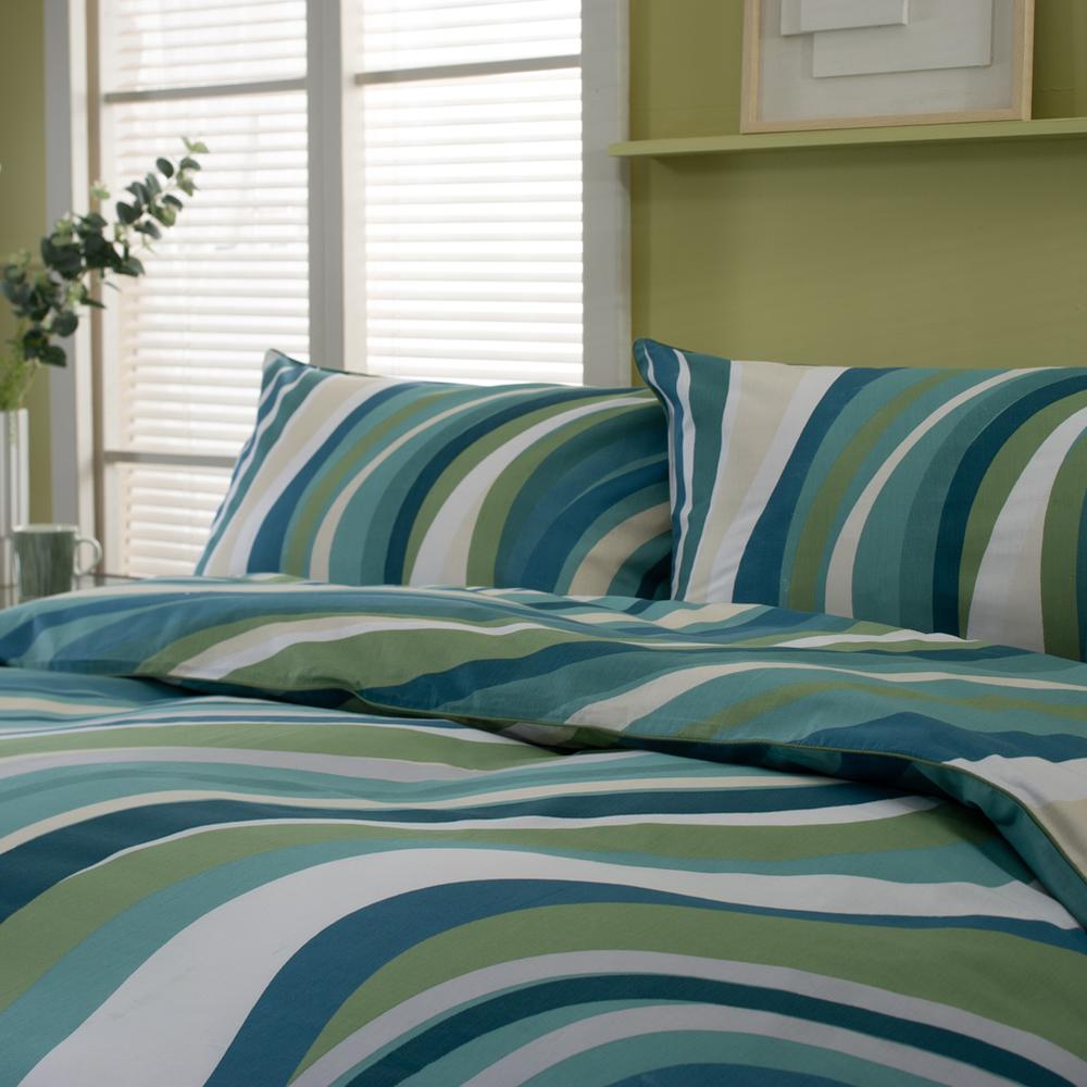 Smith Wave Cotton Green Printed Piped Reversible Duvet Set | Single | Green