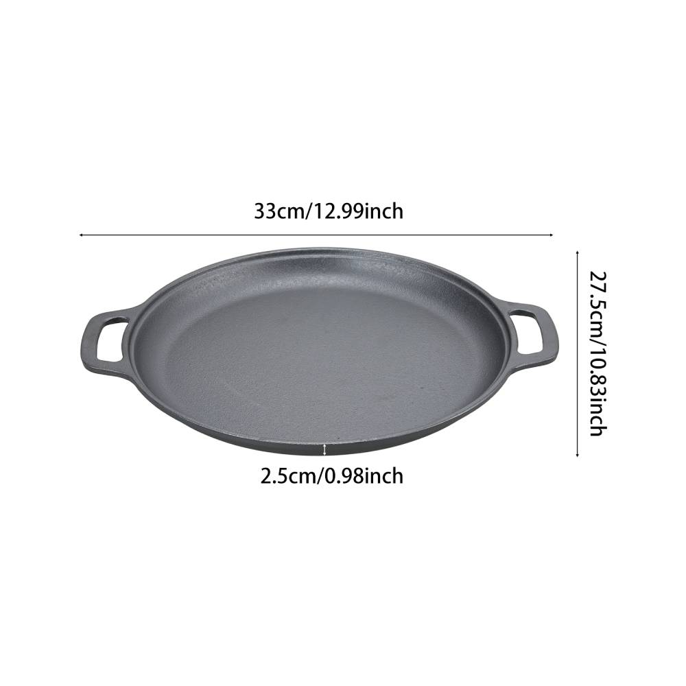 27.5/30/33/35cm Dia Pre-seasoned Round Dual-handle Cast Iron Grill Pan | Small