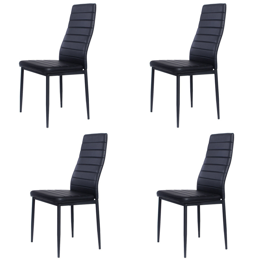 Set Of 4 Modern Faux Leather Armless High Back Dining Chairs | Set-of-4 | Black