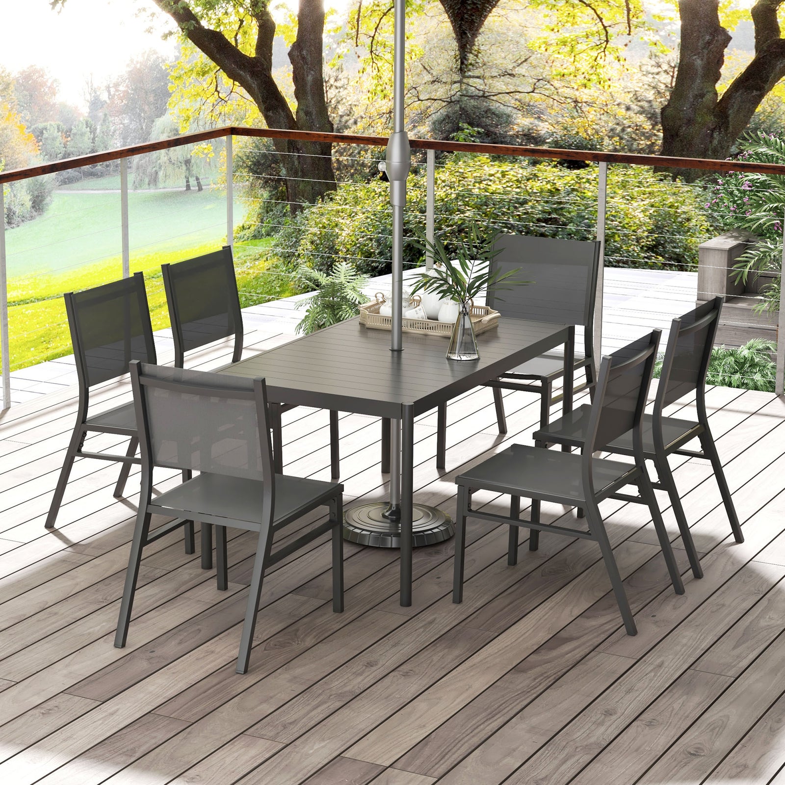 7 Piece Set W/ Mesh Seat, Aluminium Top Table