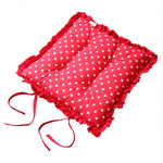 HOMESCAPES Reversible Red Frilled Cushion Seat Pad With Ties Owls