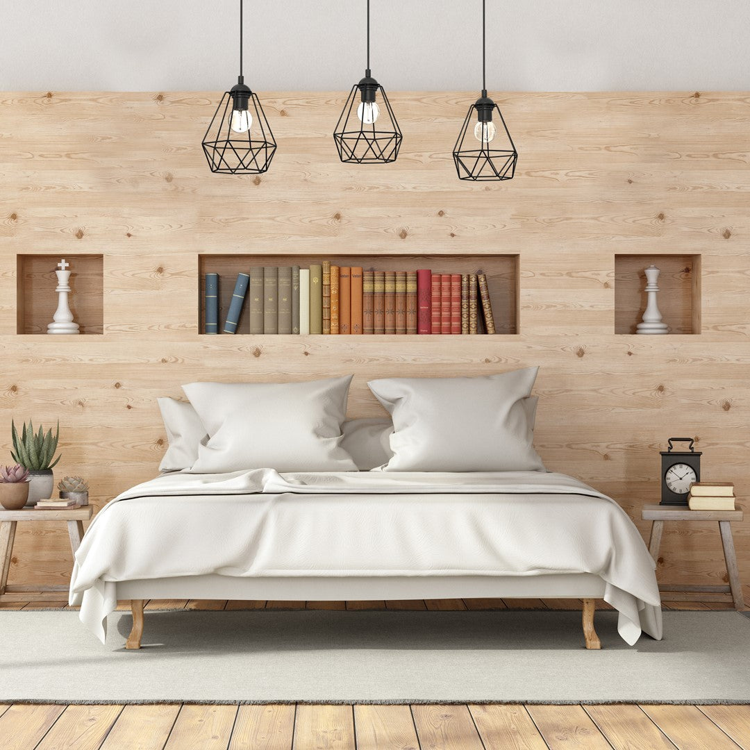 Acero Pendant Lamp 3xe27 This Hand Made Industrial Style Lamp Is Hand Made From Sleek Black Steel And Natural Dark Wood
