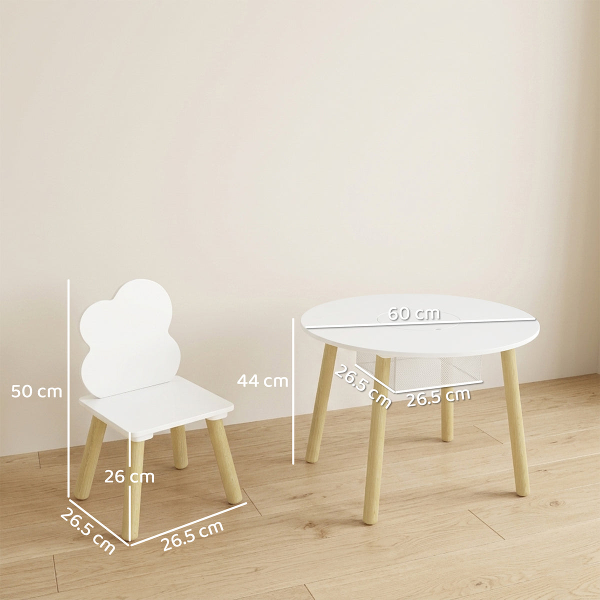 AIYAPLAY 3 Piece Kids Toddler Table And Chairs Set With Storage Bag White