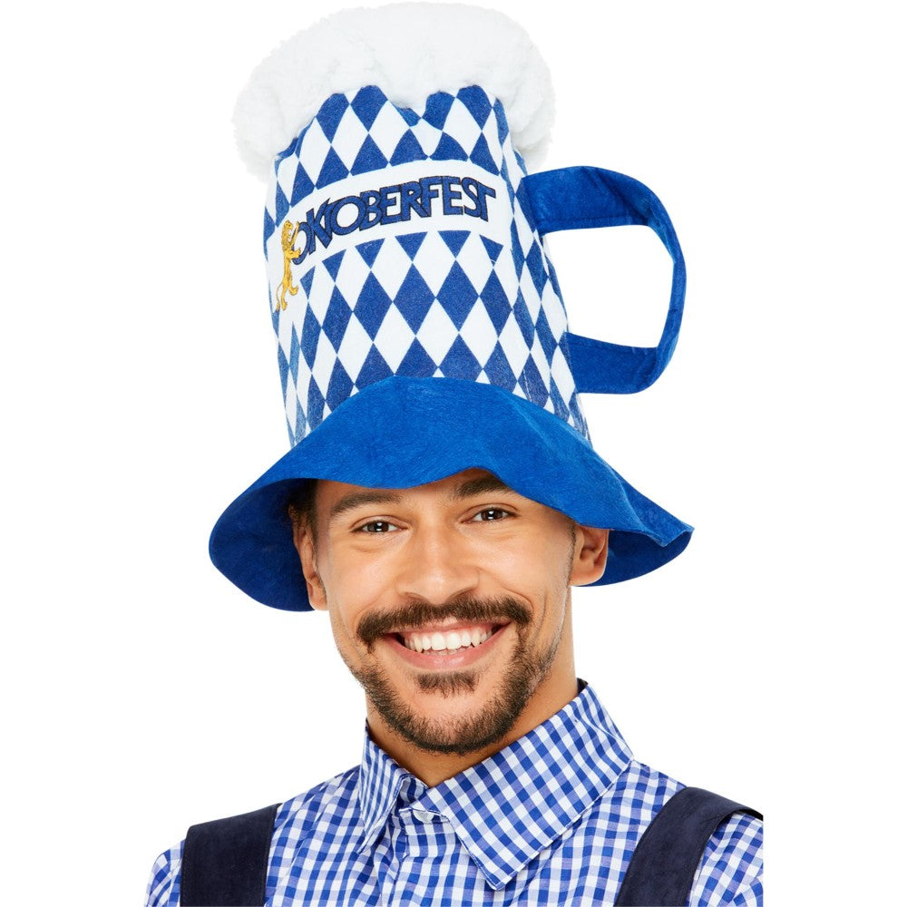 Beer Festival Beer Hat, Blue & White Chequered