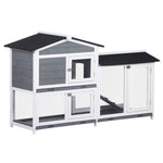2-tier Wooden Rabbit Hutch Guinea Pig House Pet Cage Outdoor W/ Tray Ramp | Gray