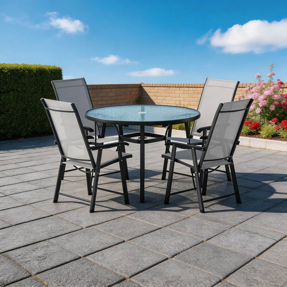 5 Pieces Garden Dining Set Tempered Glass Outdoor Coffee Table And Chairs Set
