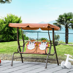 2 Seat Kids Canopy Swing Chair W/ Adjustable Awning, Seatbelt - Brown