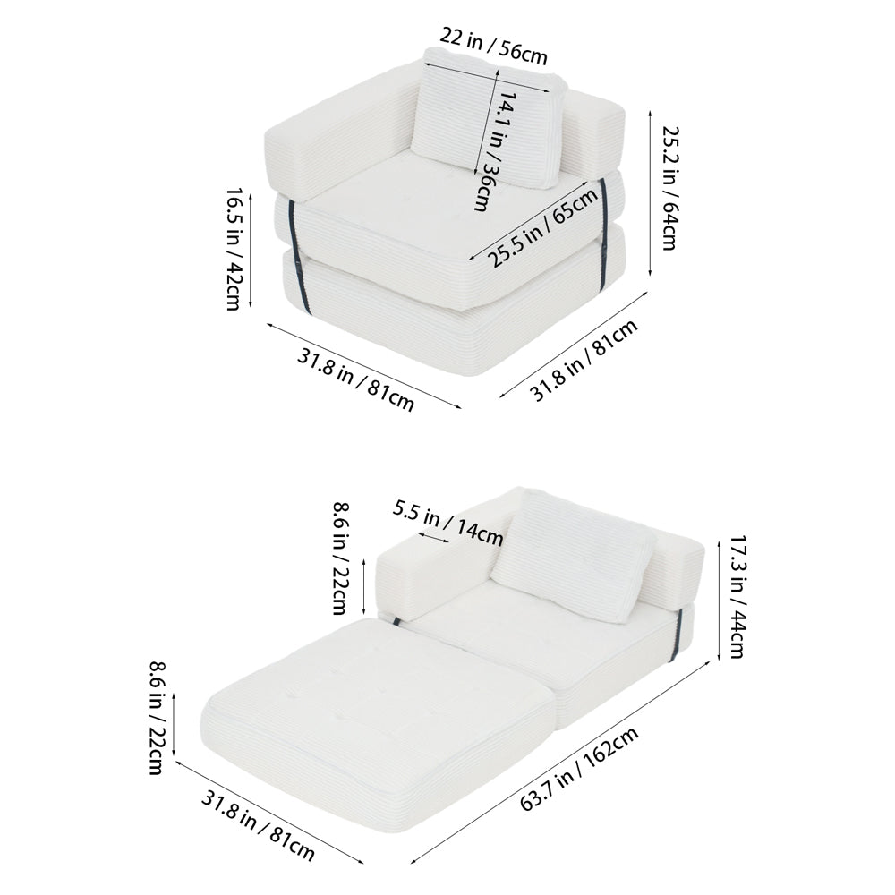 Folding Sofa Bed With Pillow | White